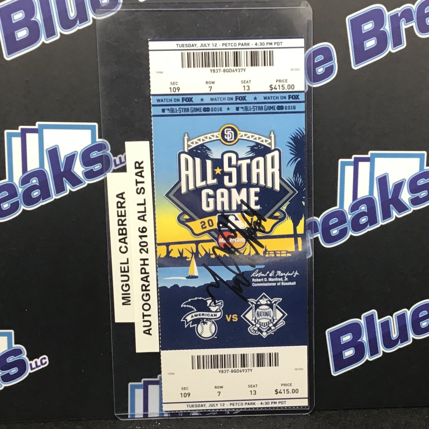 2016 All Star Game Ticket Miguel Cabrera auto Tigers