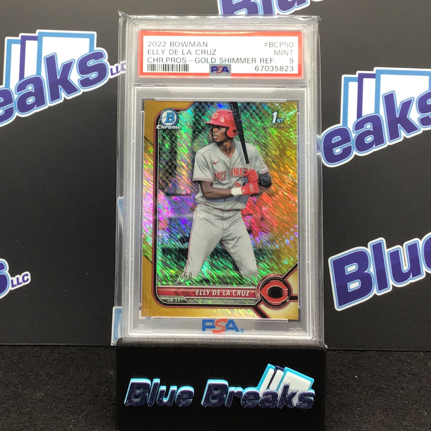 2022 Bowman Chrome 1st Bowman Gold Shimmer Refractor Elly de la Cruz #BCP-50 PSA 9 Reds