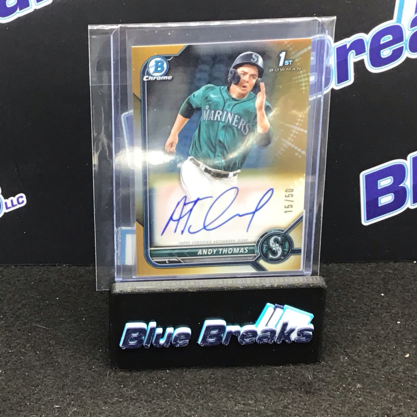 2022 Bowman Chrome 1st Bowman gold Andy Thomas auto 15/50 #CPA-AT Mariners