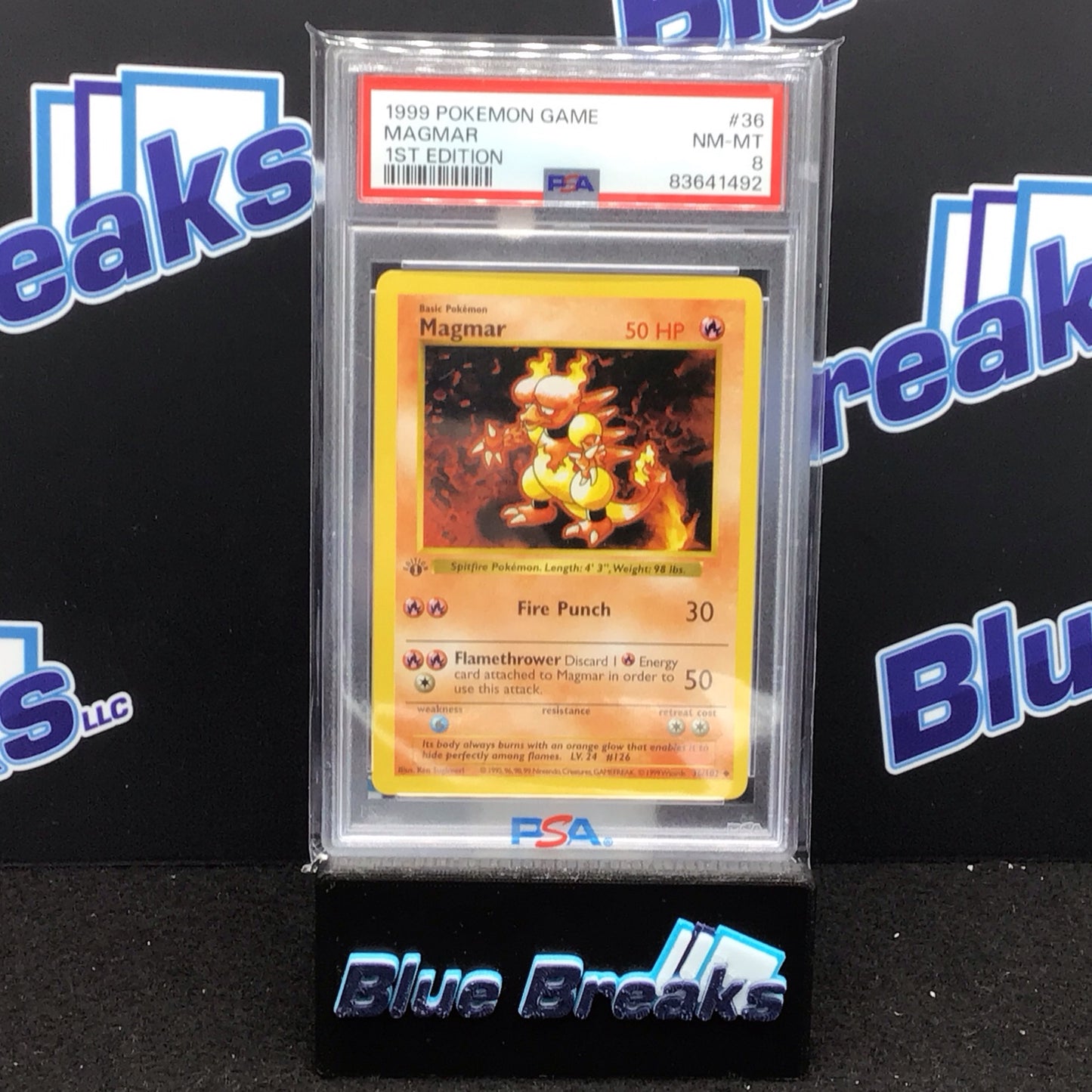 1999 Pokémon Game 1st Edition Magmar #36 PSA 8