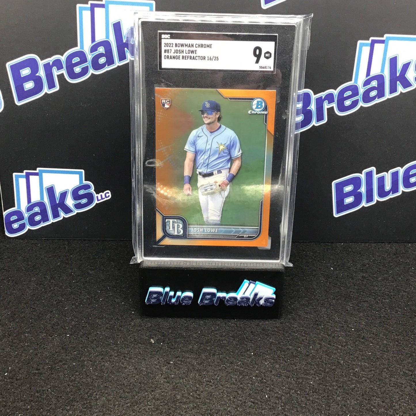 2022 Bowman Chrome - Josh Lowe - Orange Refractor - 87 - 16/25 - Tampa Bay Rays - SGC 9