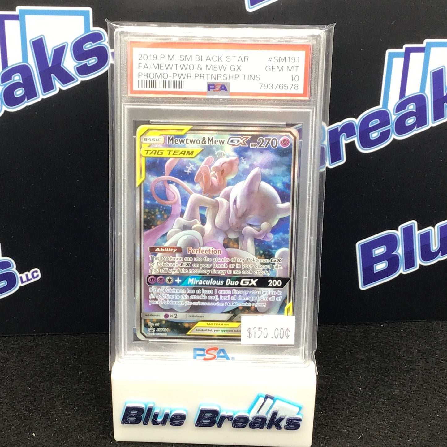 2019 Pokémon - Black Star - Mewtwo & Mew GX - Promo - Partnership Tins - PSA 10 - #SM191