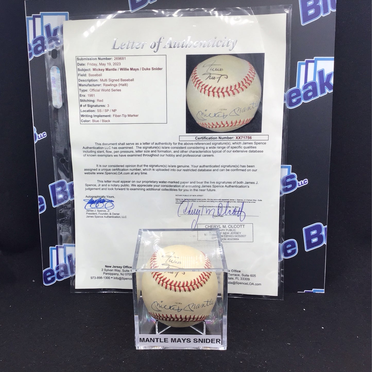 Mickey Mantle, Willie Mays, Duke Snider autographed baseball JSA COA