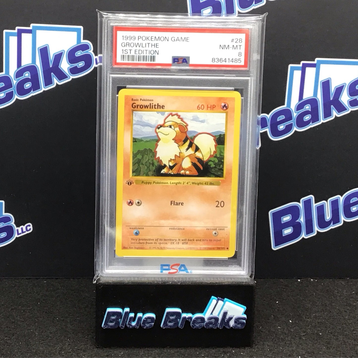 1999 Pokémon Game 1st Edition Growlithe #28 PSA 8