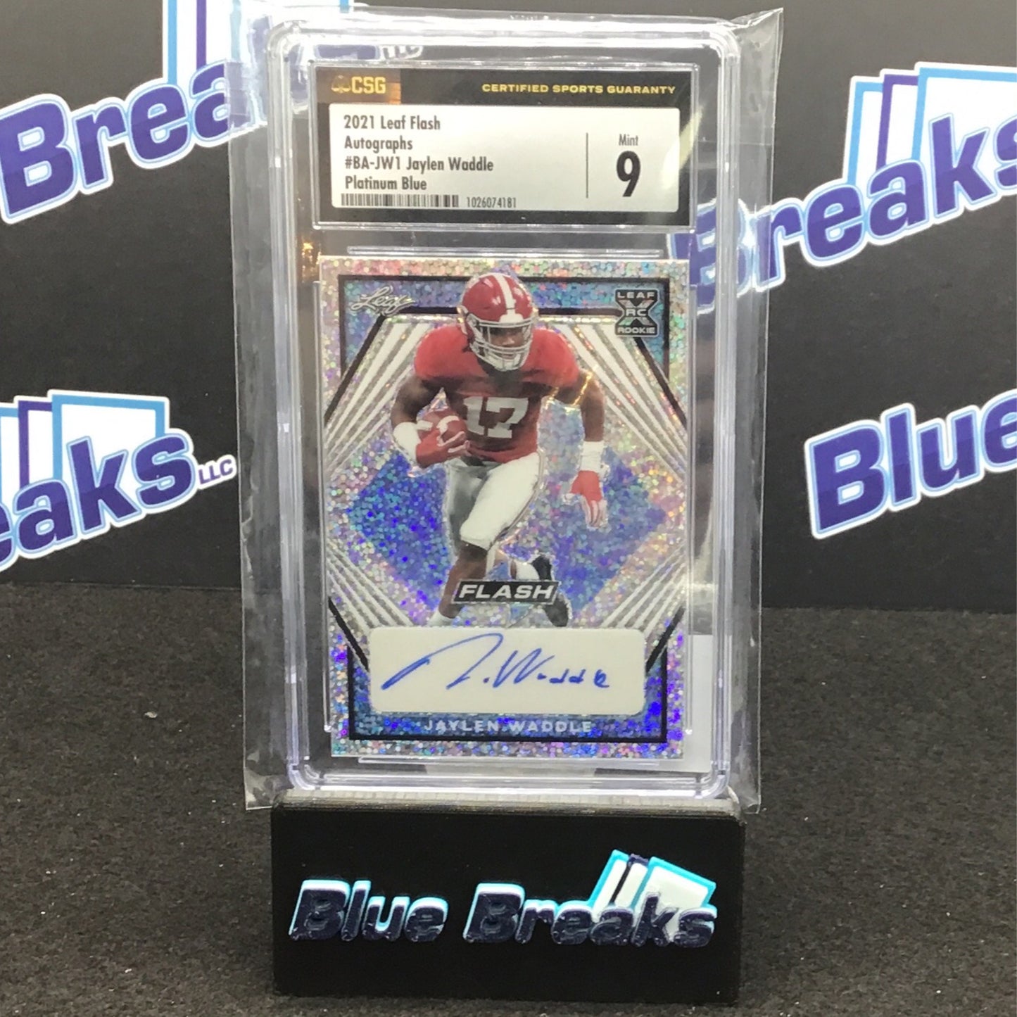 2021 Leaf Flash Platinum Blue Jaylen Waddle auto 23/25 #BA-JW1 CSG 9 Dolphins