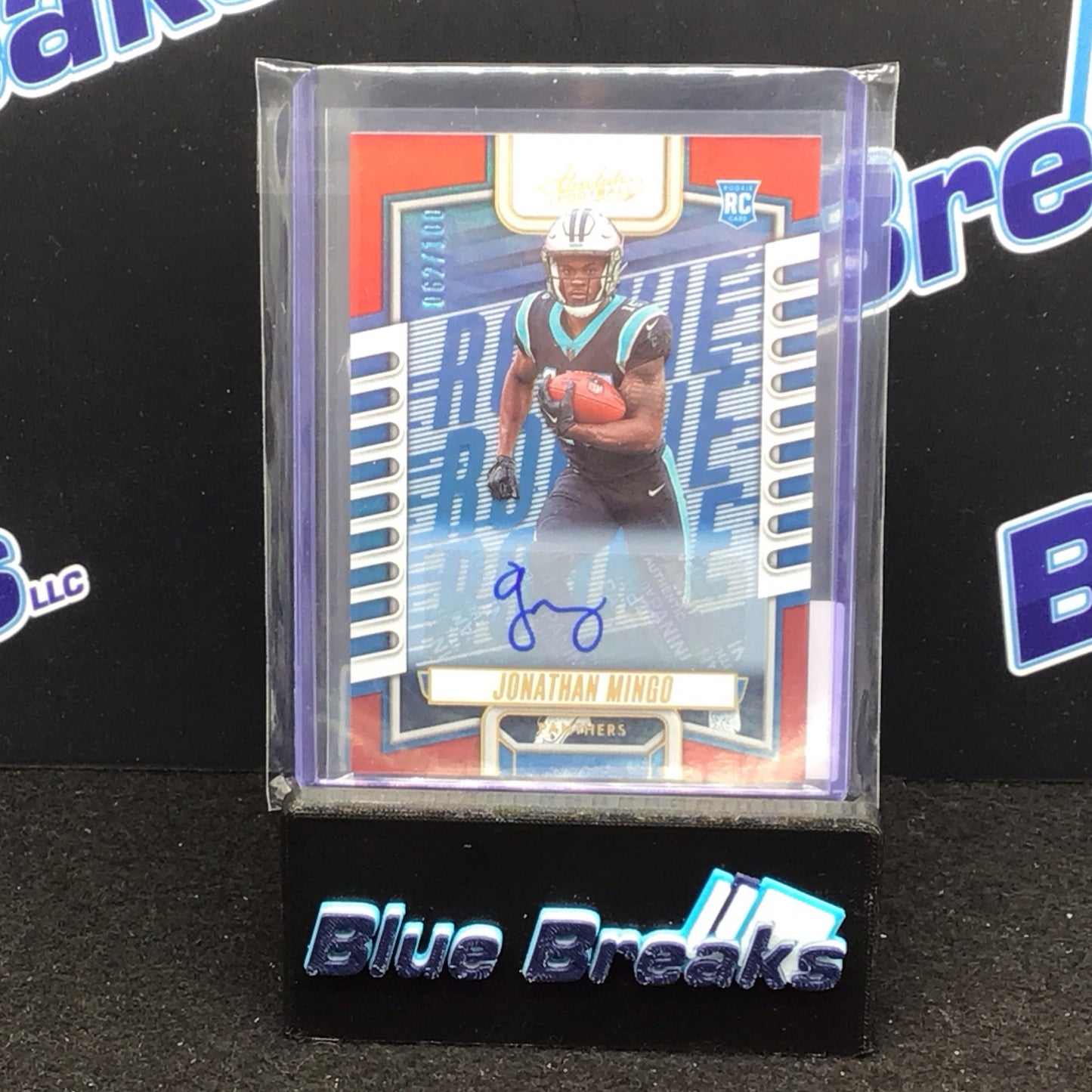 2023 Panini Absolute Football Blue Jonathan Mingo auto 62/100 RC #117 Panthers