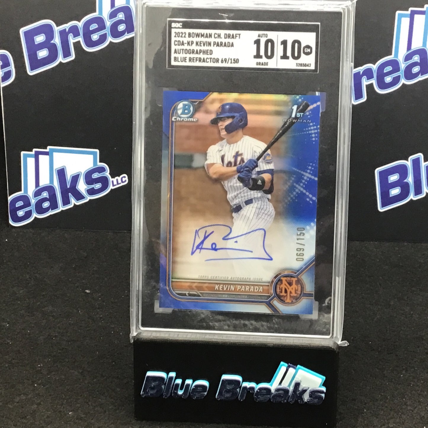 2022 Bowman Chrome Draft - Blue Refractor - Kevin Parada - auto - 069/150 - #CDA-KP - SGC 10/10 - baseball - Mets