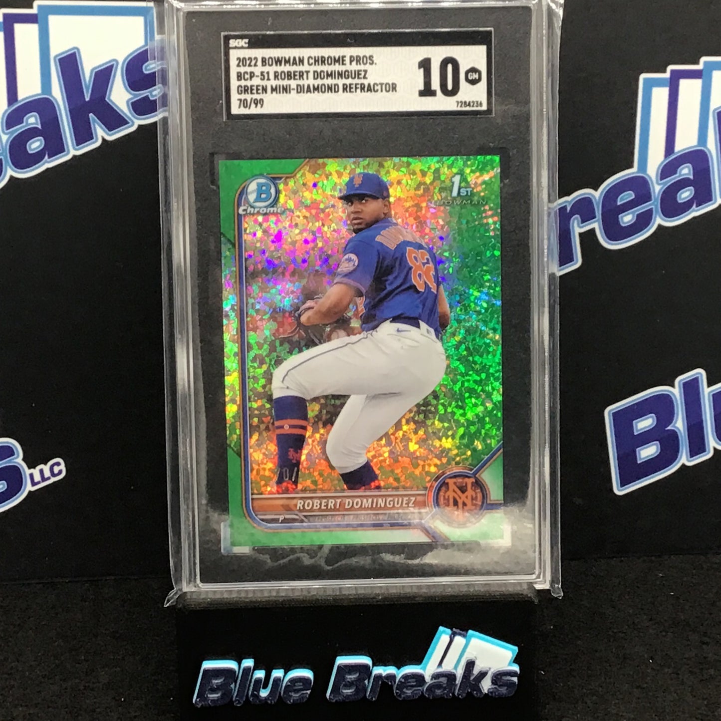 2022 Bowman Chrome Prospects Green Mini-Diamond Refractor Robert Dominguez 70/99 #BCP-51 SGC 10 Mets