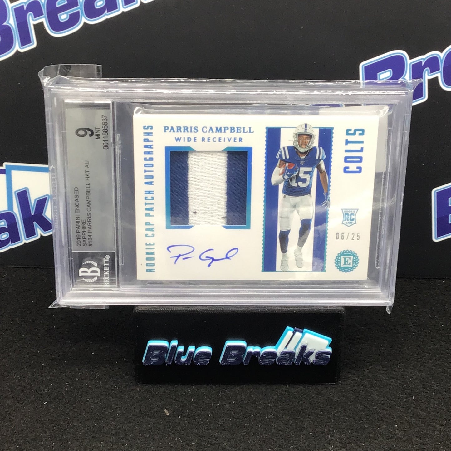 2019 Panini Encased - Parris Campbell - Sapphire - 134 - 6/25 - Indianapolis Colts - Beckett 9