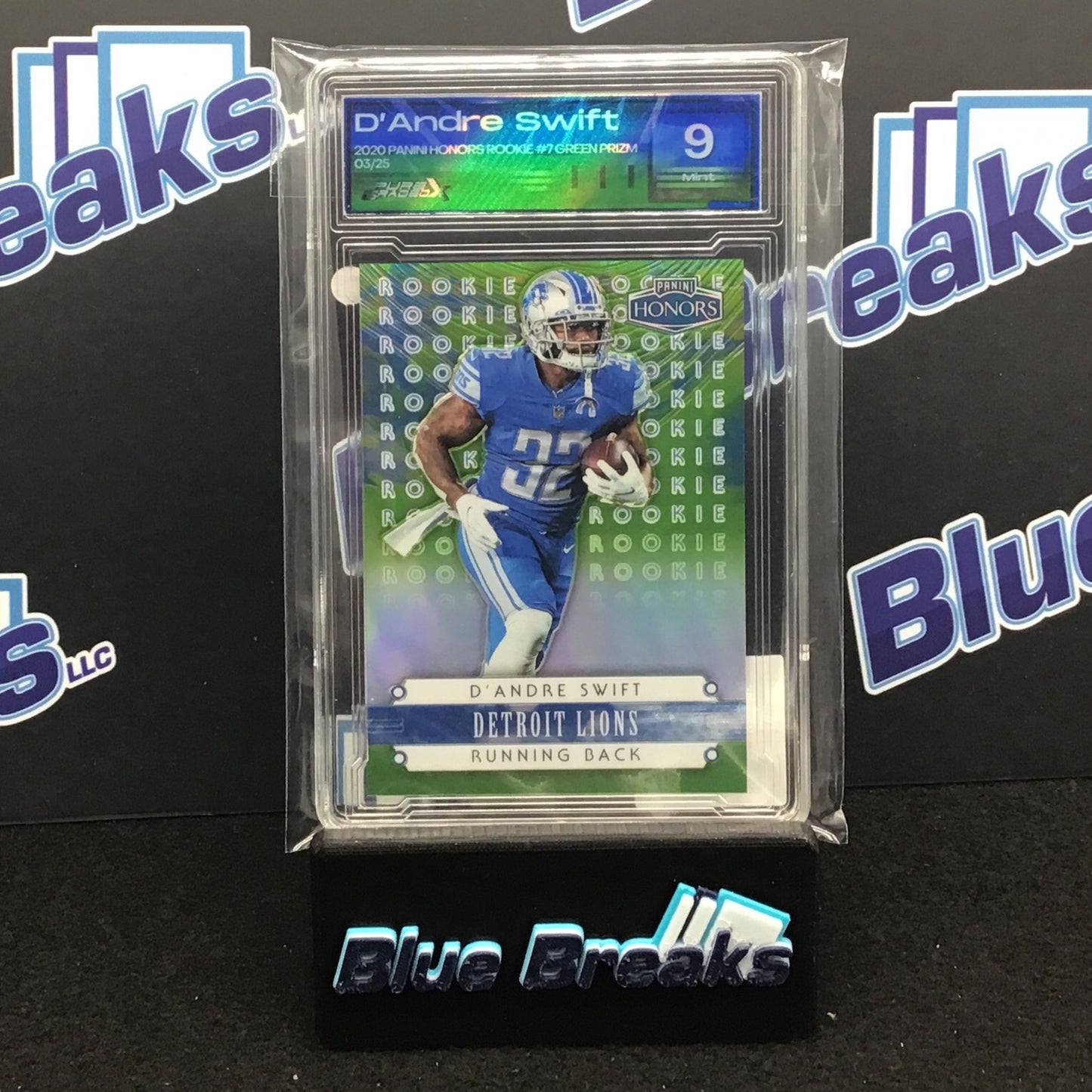2020 Panini Honors Rookie Green Prizm D'Andre Swift 03/25 RC #7 Pure Graded X 9 Lions
