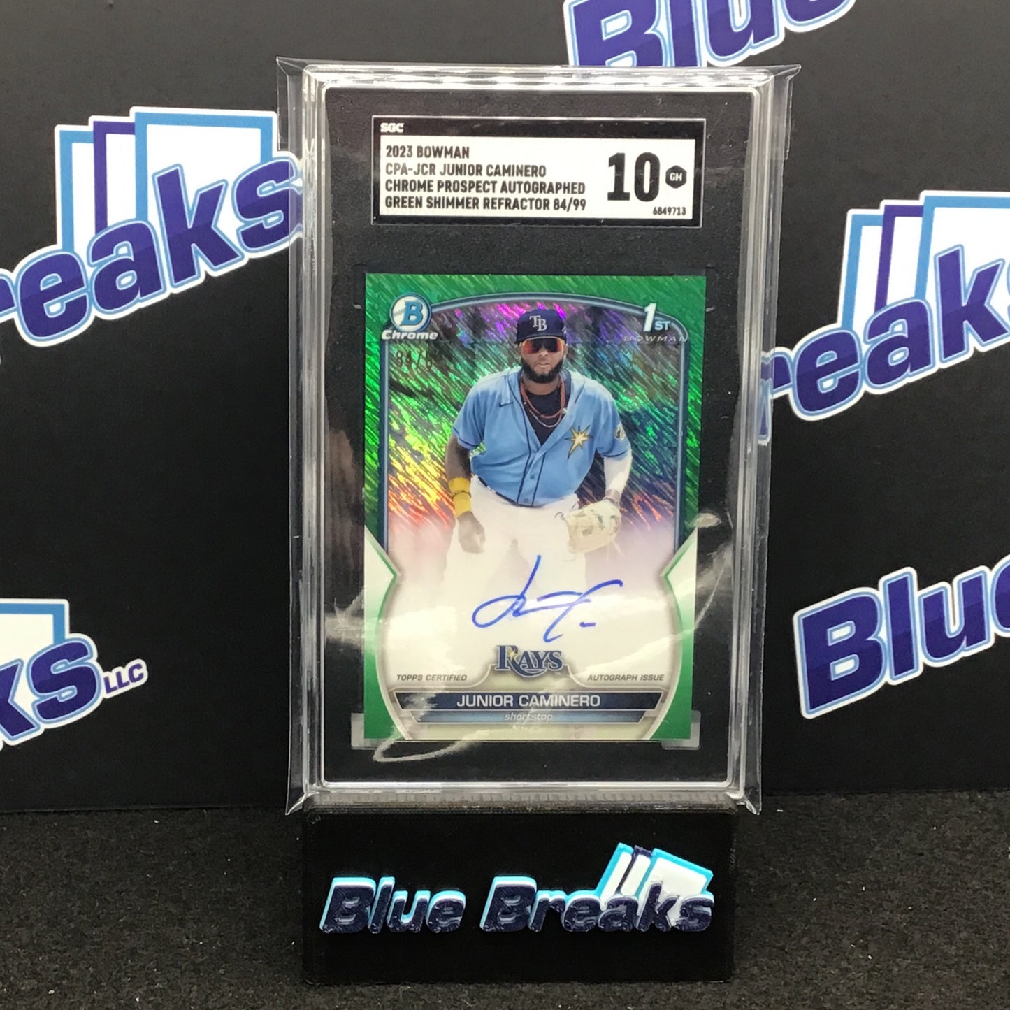 2023 Bowman Chrome Prospect Green Shimmer Refractor Junior Caminero auto 84/99 #CPA-JCR SGC 10