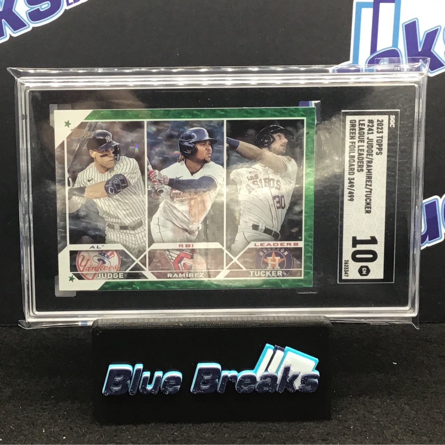 2023 Topps Series One Green Foilboard League Leaders Judge/Ramirez/Tucker 349/499 #241 SGC 10