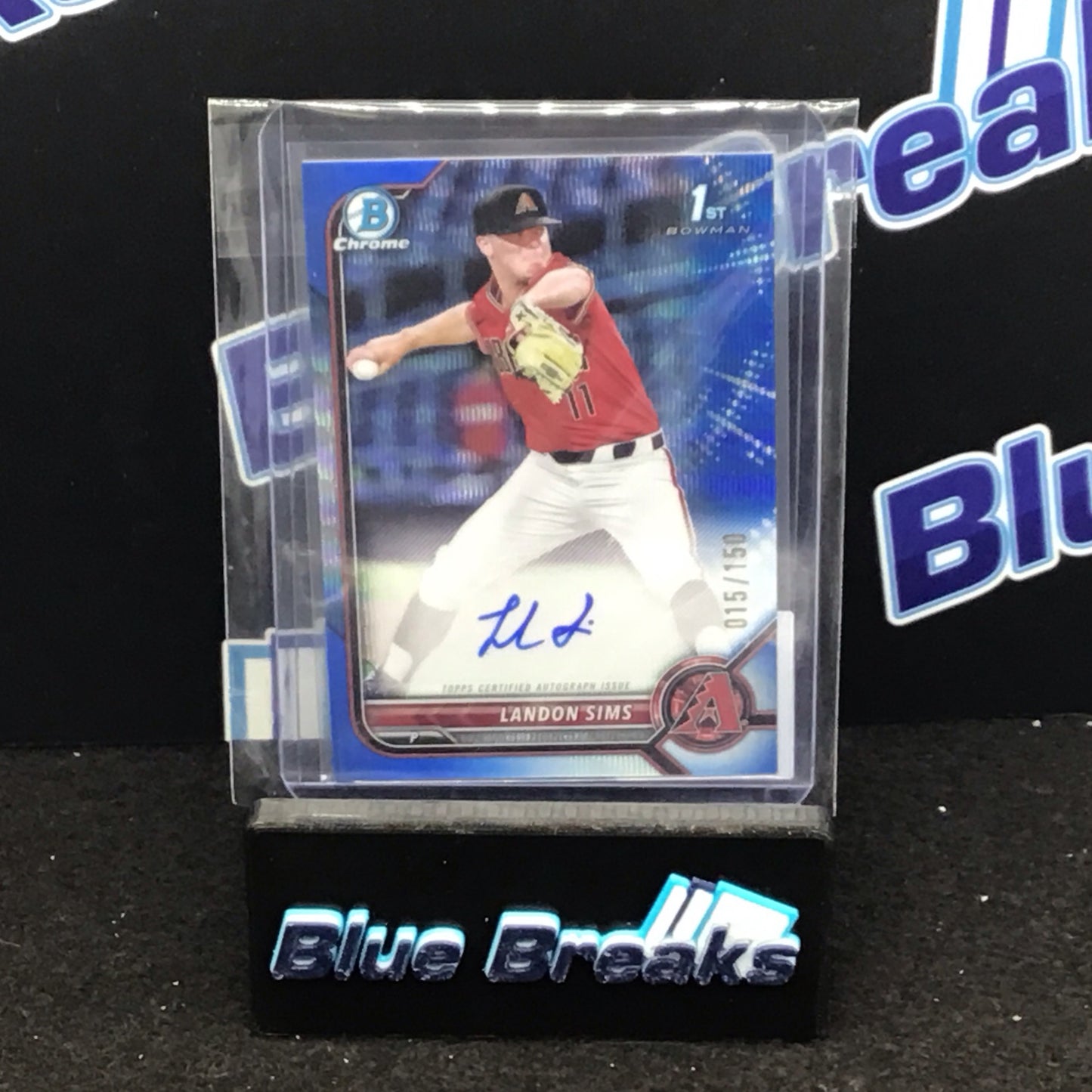 2022 Bowman Chrome 1st Bowman blue wave Landon Sims auto 015/150 #CDA-LSS Diamondbacks