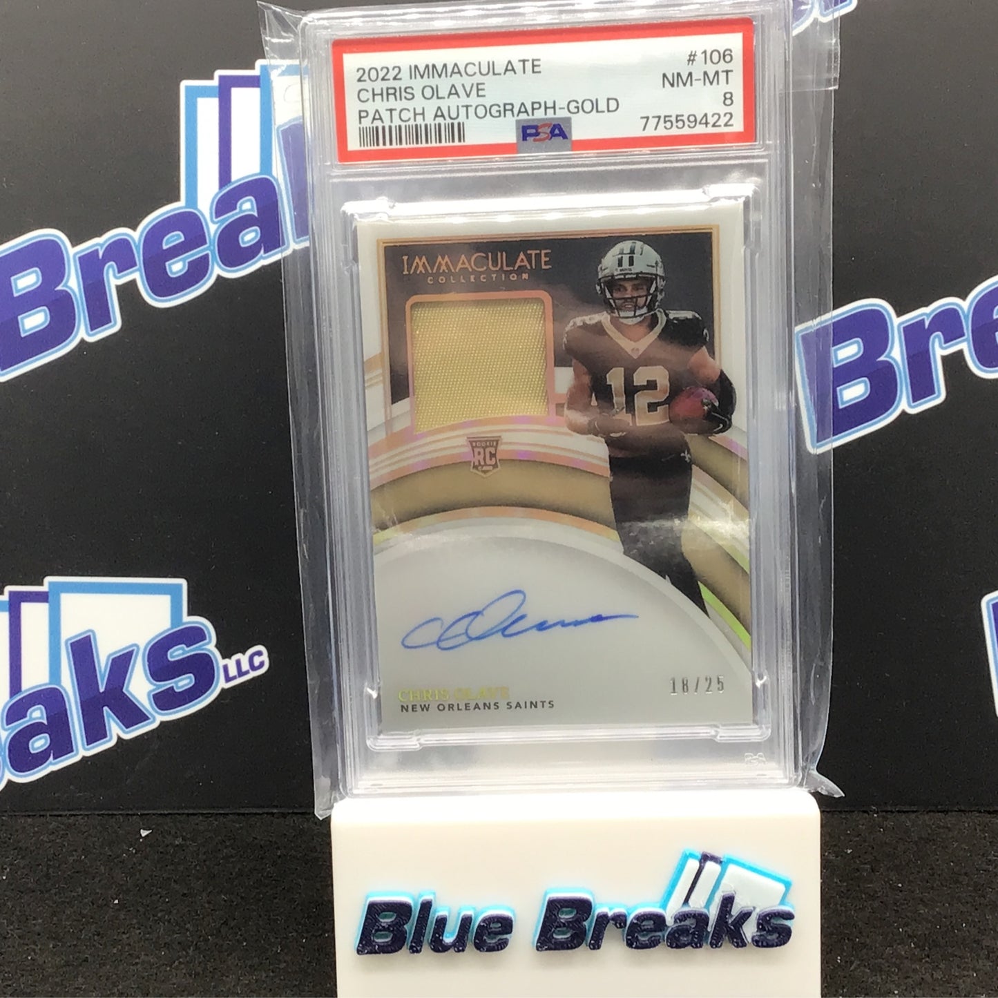 2022 Immaculate - Chris Olave - Patch Autograph Gold - 18/25 - #106 - PSA - New Orleans Saints