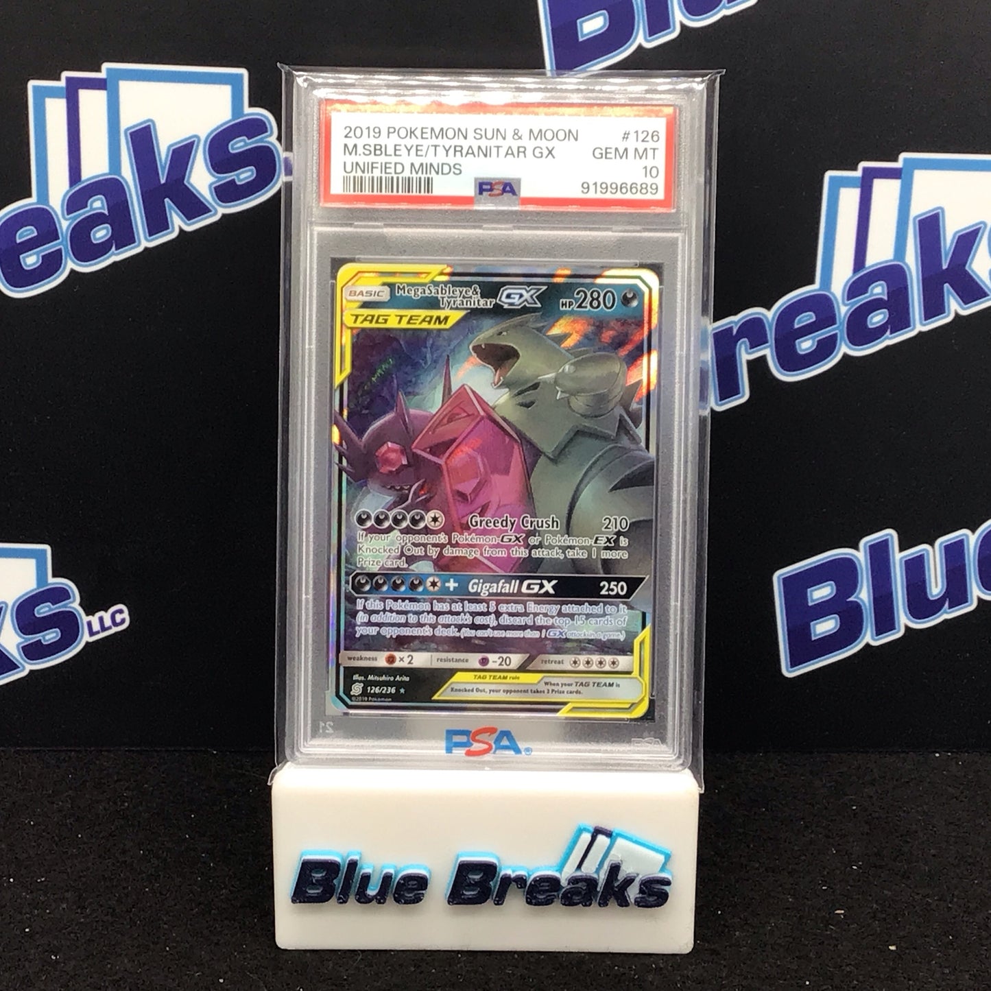 2019 Pokémon Sun & Moon Unified Minds Tag Team MegaSableye & Tyranitar GX #126 PSA 10