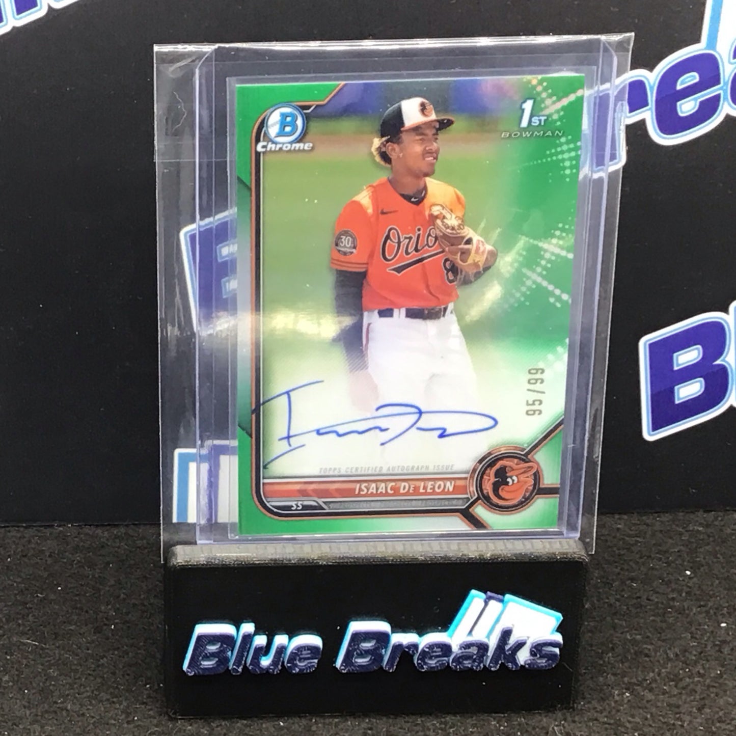 2022 Bowman Chrome 1st Bowman green Isaac DeLeon auto 95/99 #CPA-ID Orioles