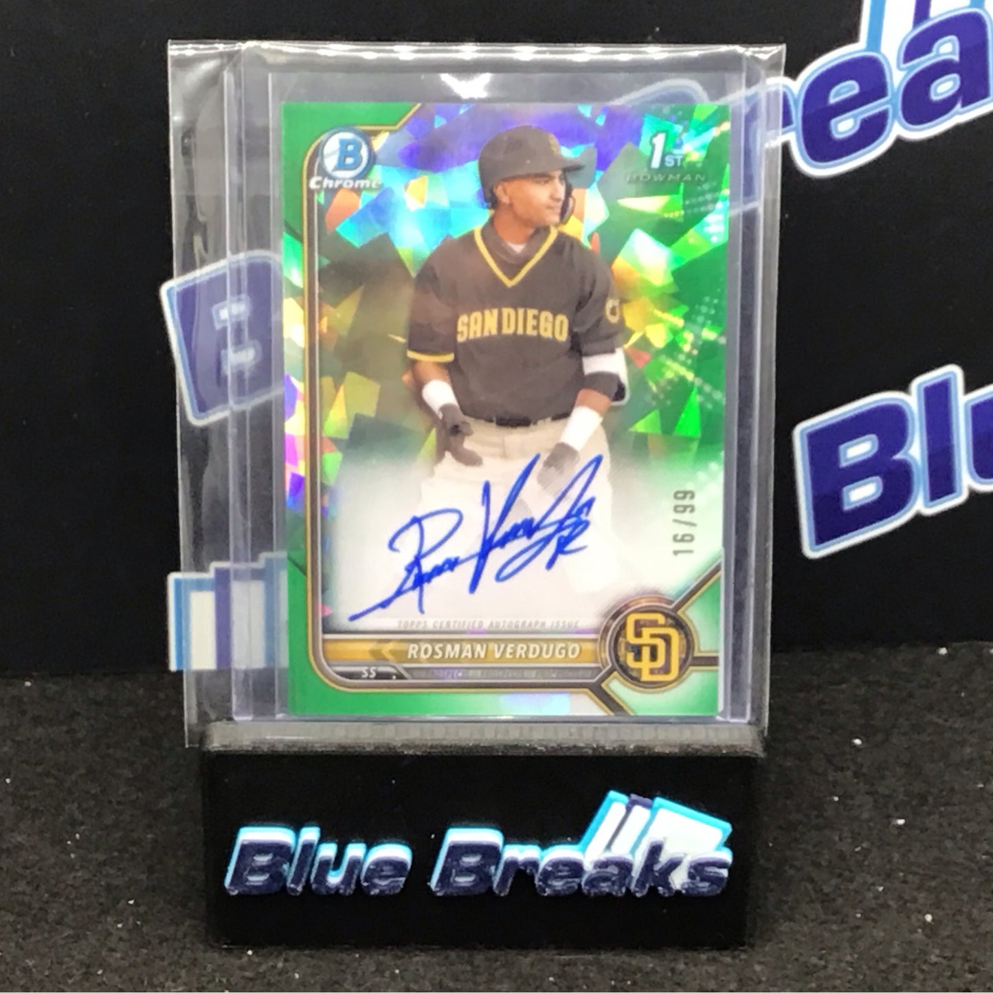 2022 Bowman Chrome 1st Bowman green cracked ice Rosman Verdugo auto 16/99 #CPA-RV Padres