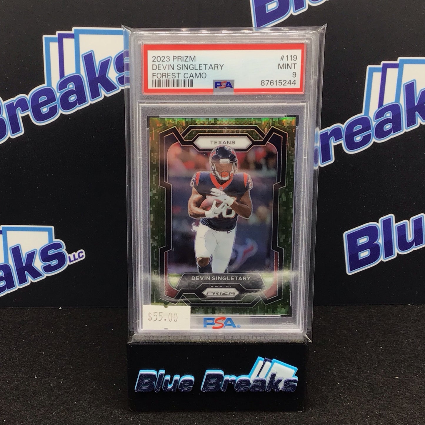 2023 Panini Prizm Forest Camo Devin Singletary 08/15 #119 PSA 9 Texans
