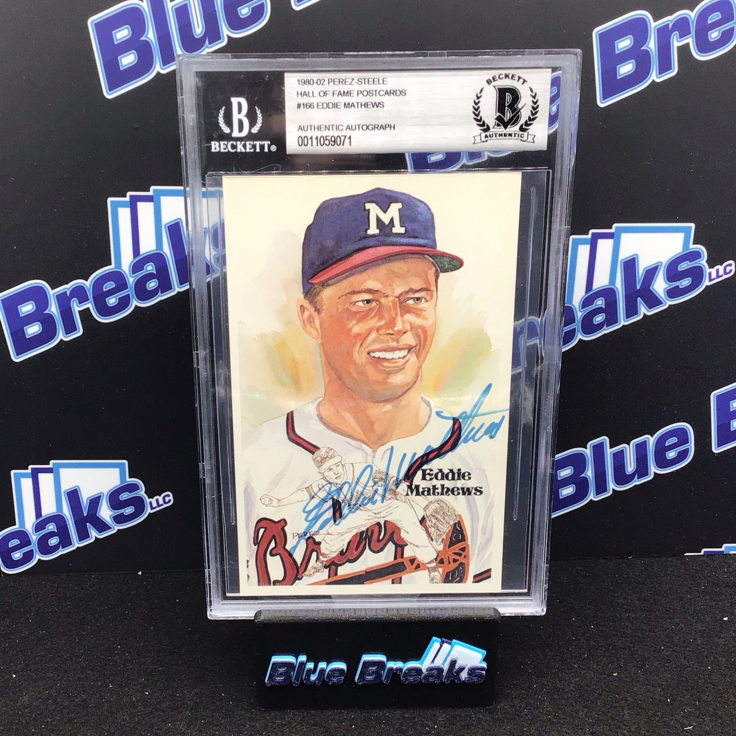 1980-02 Perez Steele - Hall of Fame Postcards - Eddie Mathews - Signed - Atlanta Braves - Beckett - 9536/1000