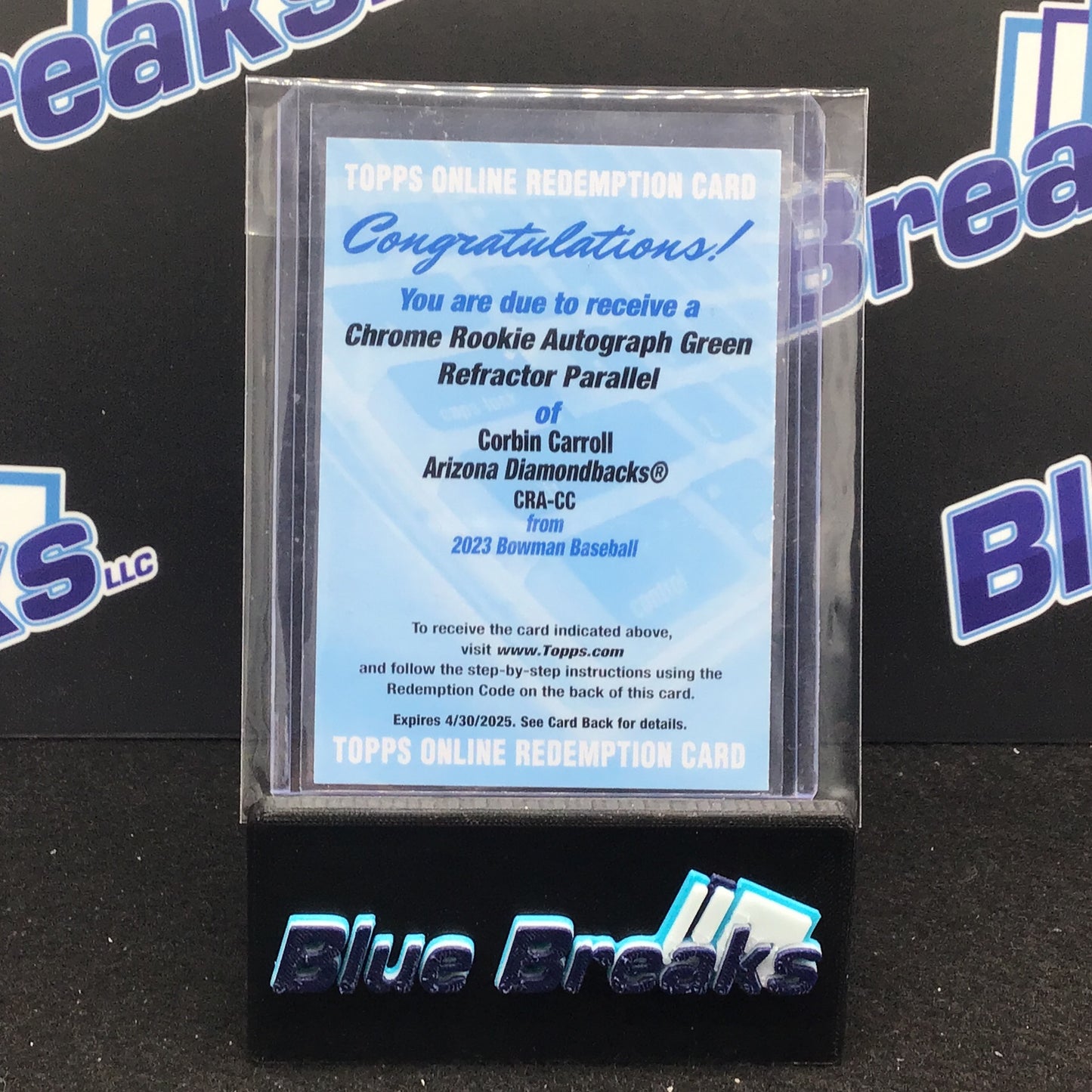 2023 Bowman - Corbin Carroll - Rookie Autograph Green Refractor Parallel - Redemption /99 - Arizona Diamondbacks