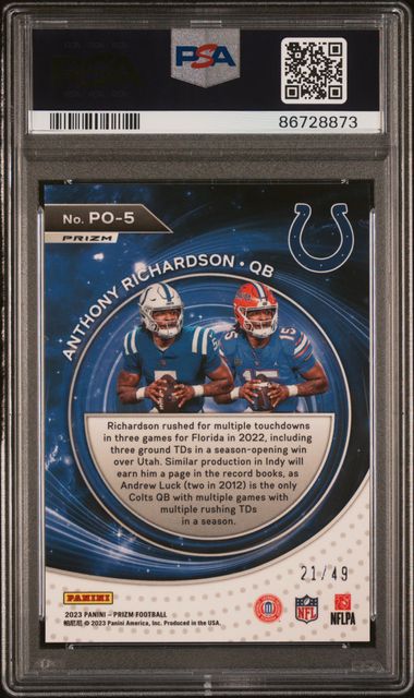 2023 Panini - Prizm - Portals - purple power - Anthony Richardson - 21/49 - RC - #PO-5 - PSA 10 - football - Colts