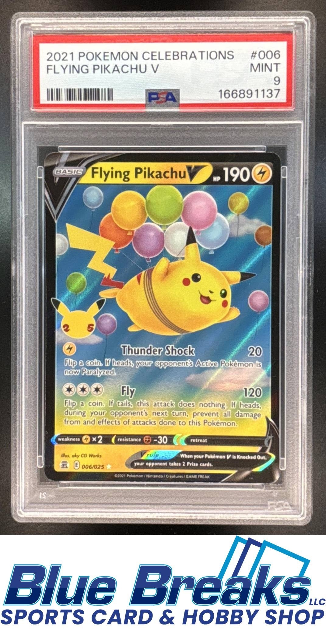 2021 Pokemon Sword & Shield Celebrations Flying Pikachu V #006/025 PSA 9