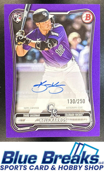 2026 Bowman Kyle Karros #PRV-KK Rookies & Veterans Retail Auto Purple Border 130/250 Colorado Rockies