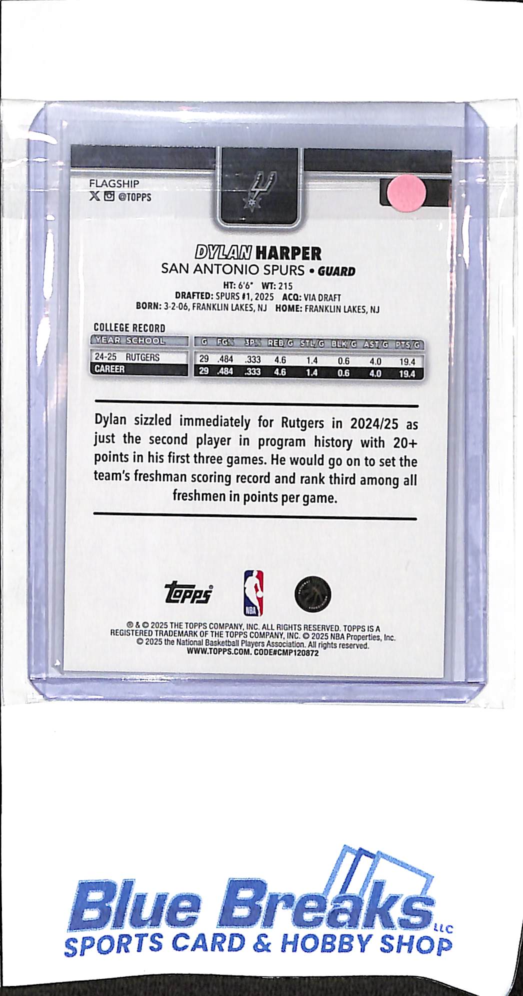 2025 Topps - flagship - rainbow foil - Dylan Harper - RC - #202 - basketball - Spurs