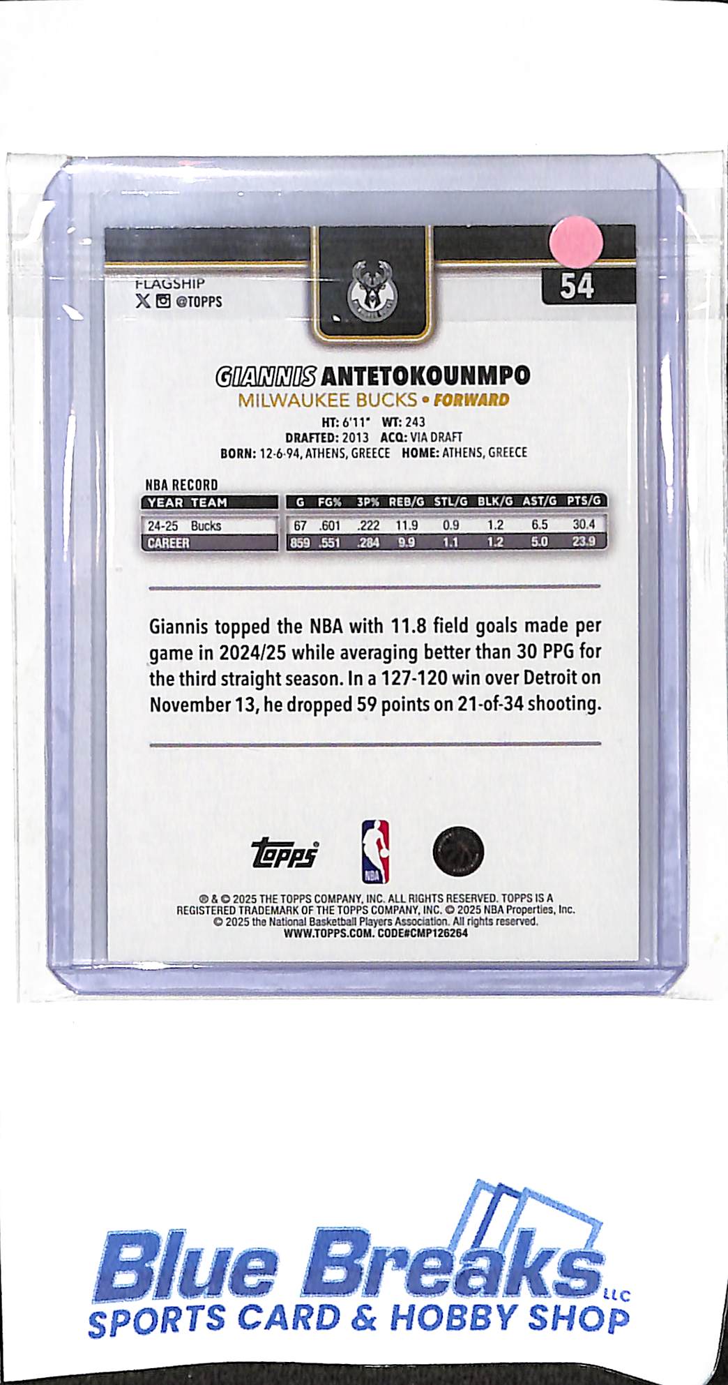 2025 Topps - flagship - blackout - Giannis Antetokounmpo - #54 - basketball - Bucks