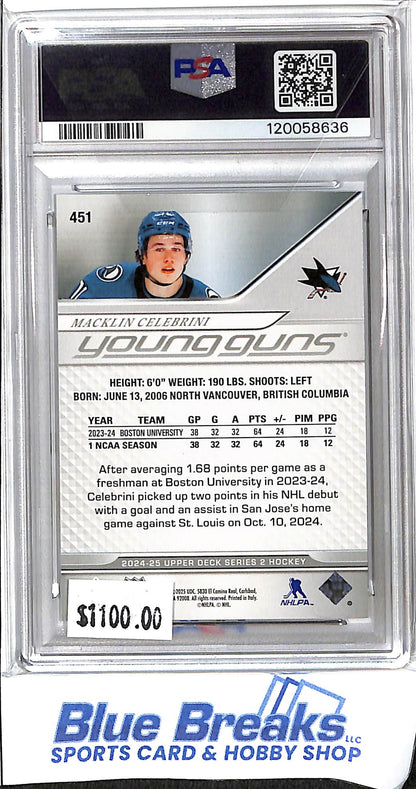 2024 Upper Deck - Young Guns - Macklin Celebrini - #451 - PSA 10 - hockey - Sharks