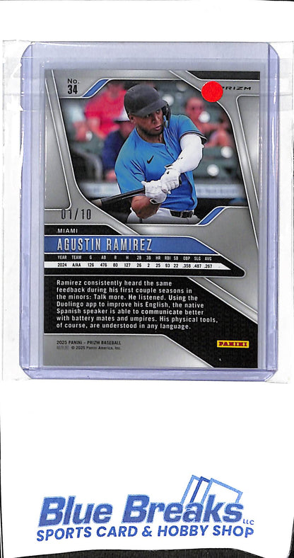 2025 Panini - Prizm - gold - Agustin Ramirez - 01/10 - RC - #34 - baseball - Marlins