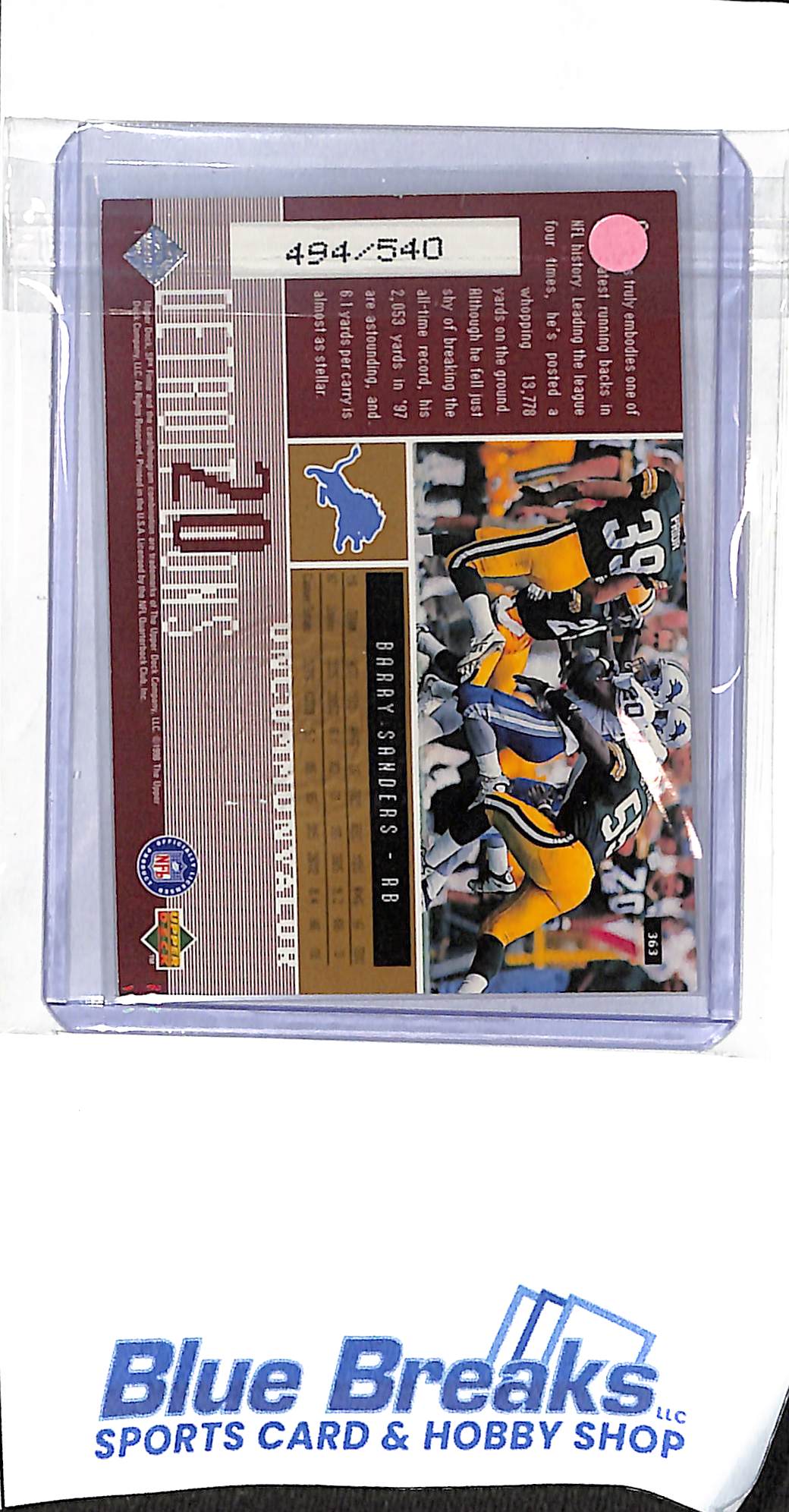 1998 Upper Deck - Uncommon Valor - Radiance - Barry Sanders - 494/540 - #363 - football - Lions