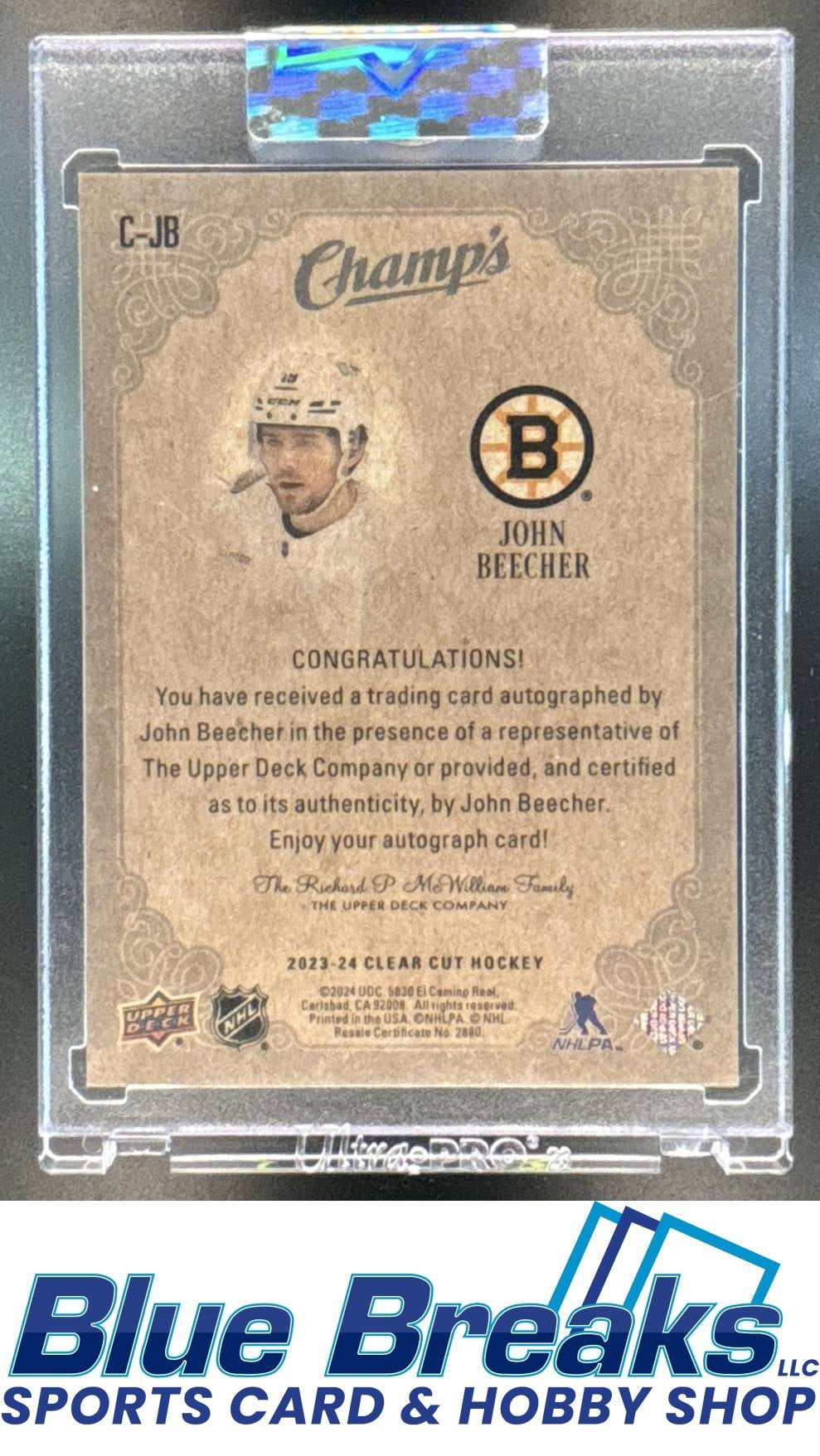 2023 Upper Deck Clear Cut John Beecher #C-JB Champs Auto