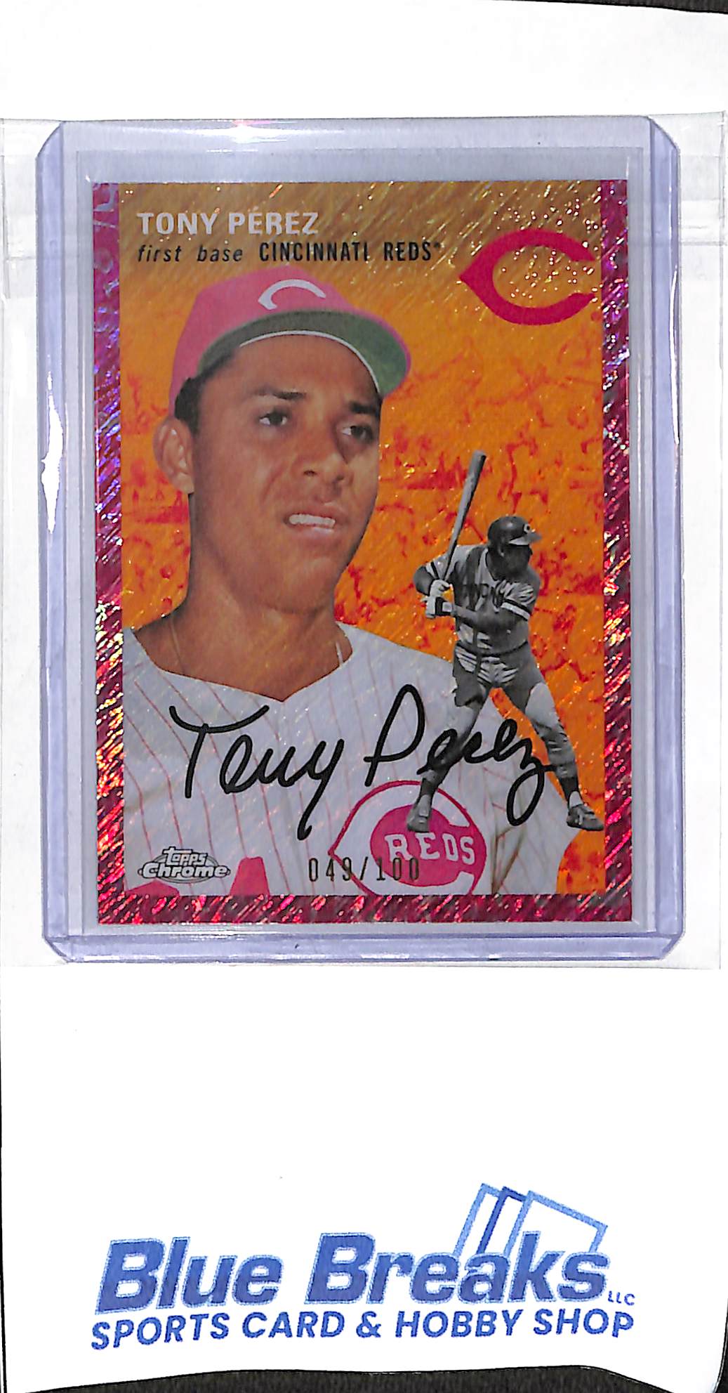 2023 Topps Chrome Platinum - Fuchsia - Tony Perez - 049/100 - #489 - baseball - Reds