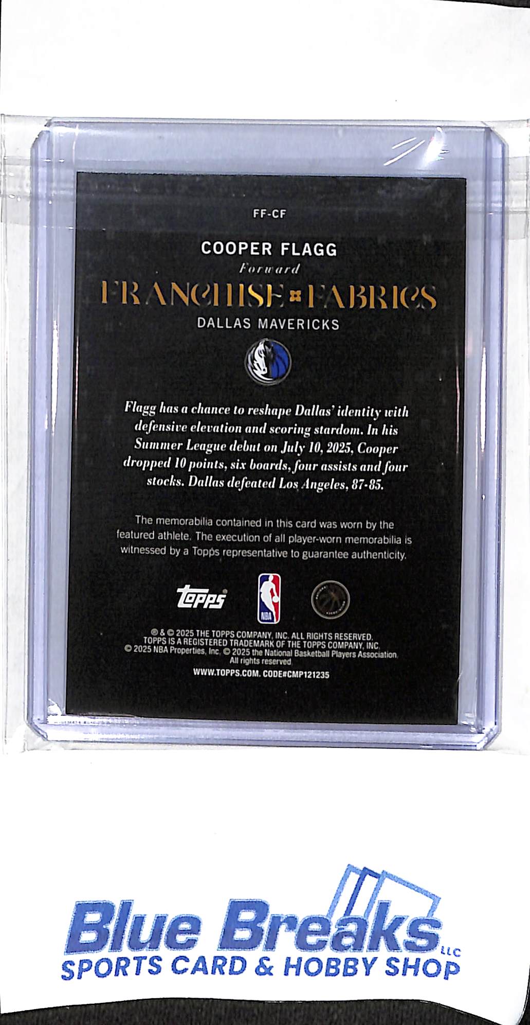 2025 Topps - Franchise Fabrics - Holo Foil - Cooper Flagg - RC - #FF-CF - RC - basketball - Mavericks