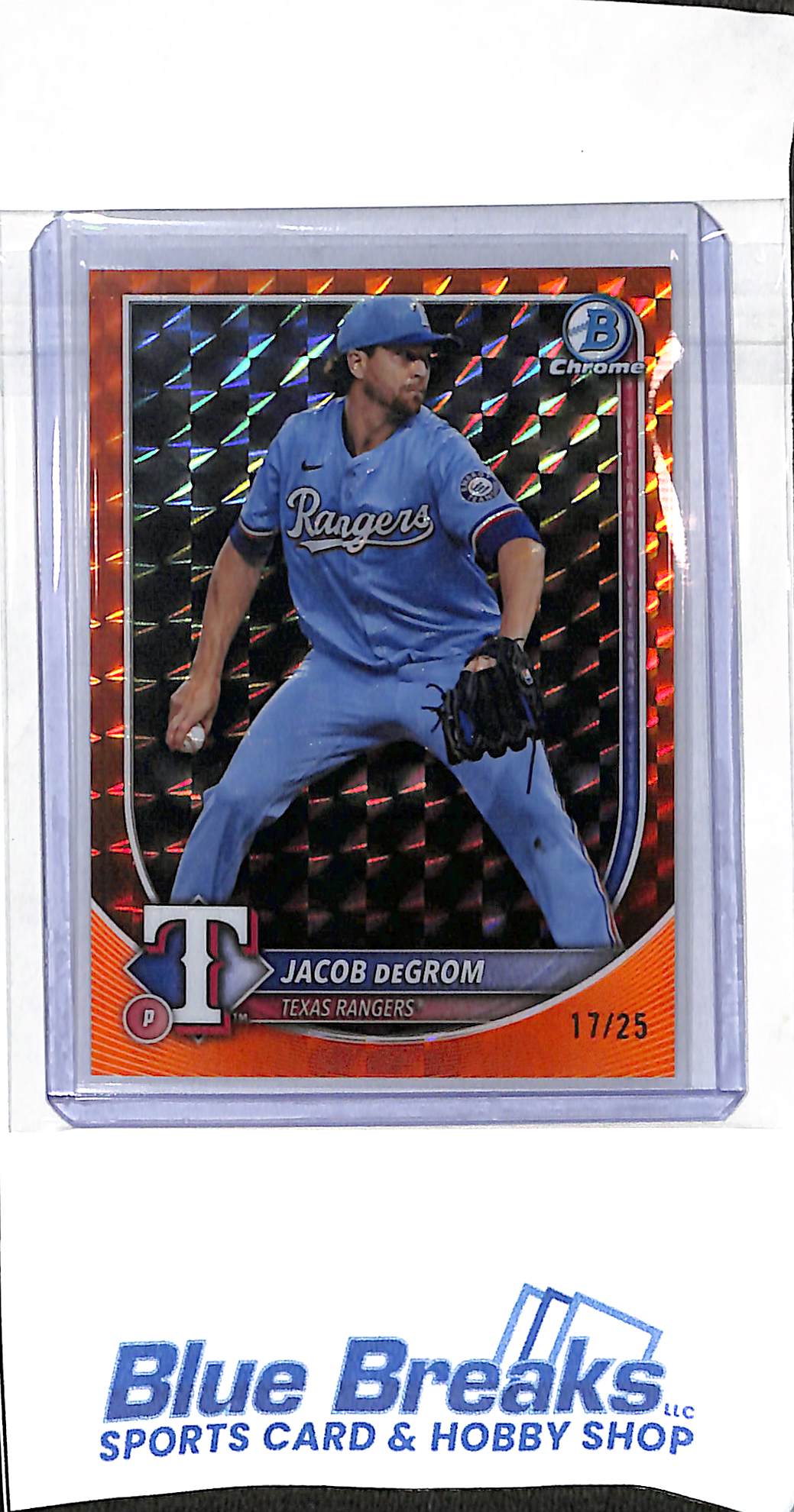 2025 Bowman Chrome - orange geometric - Jacob deGrom - 17/25 - #47 - baseball - Rangers