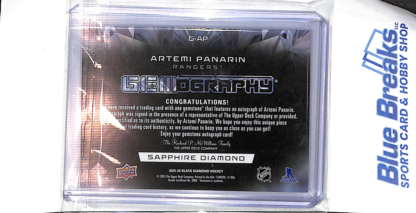 2025-26 Black Diamond - Gemography - Sapphire Diamond - Artemi Panarin - auto - 1/3 - #G-AP - hockey - Rangers