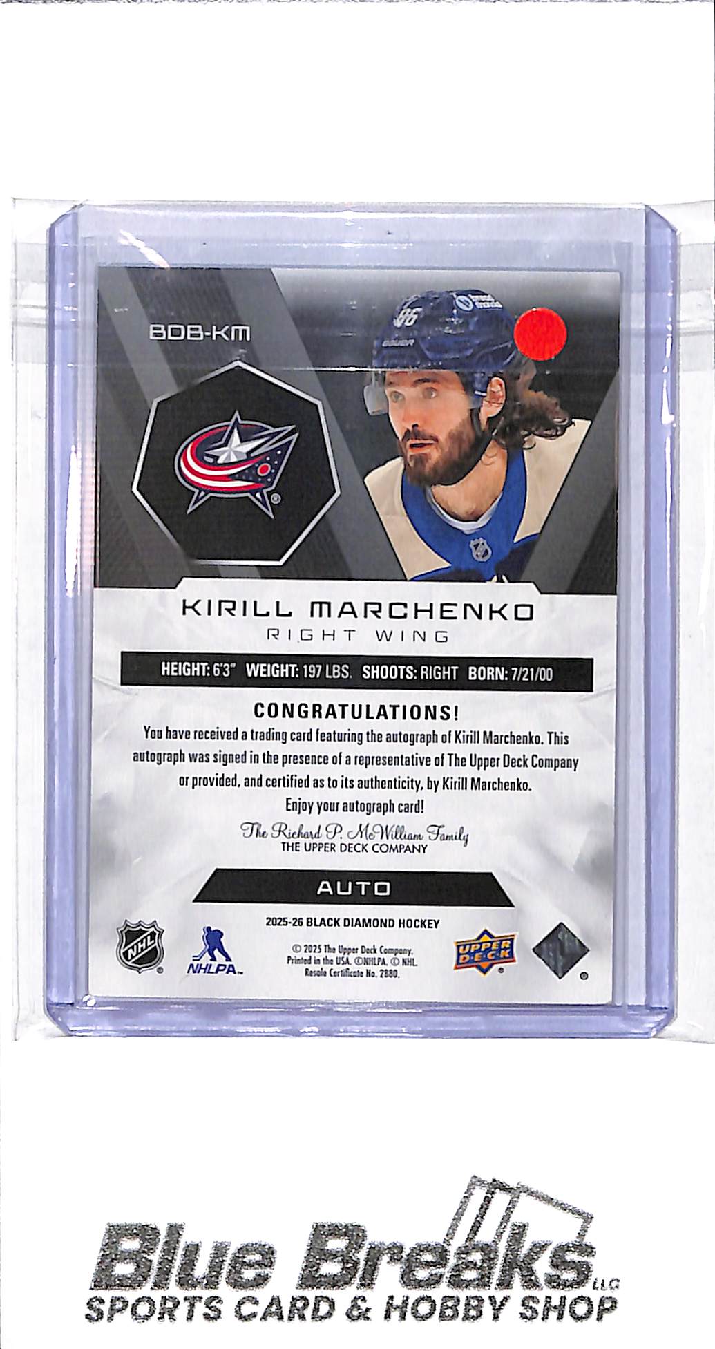 2025-26 Upper Deck - Black Diamond - gold - Kirill Marchenko - auto - 35/49 - #BOB-KM - hockey - Blue Jackets