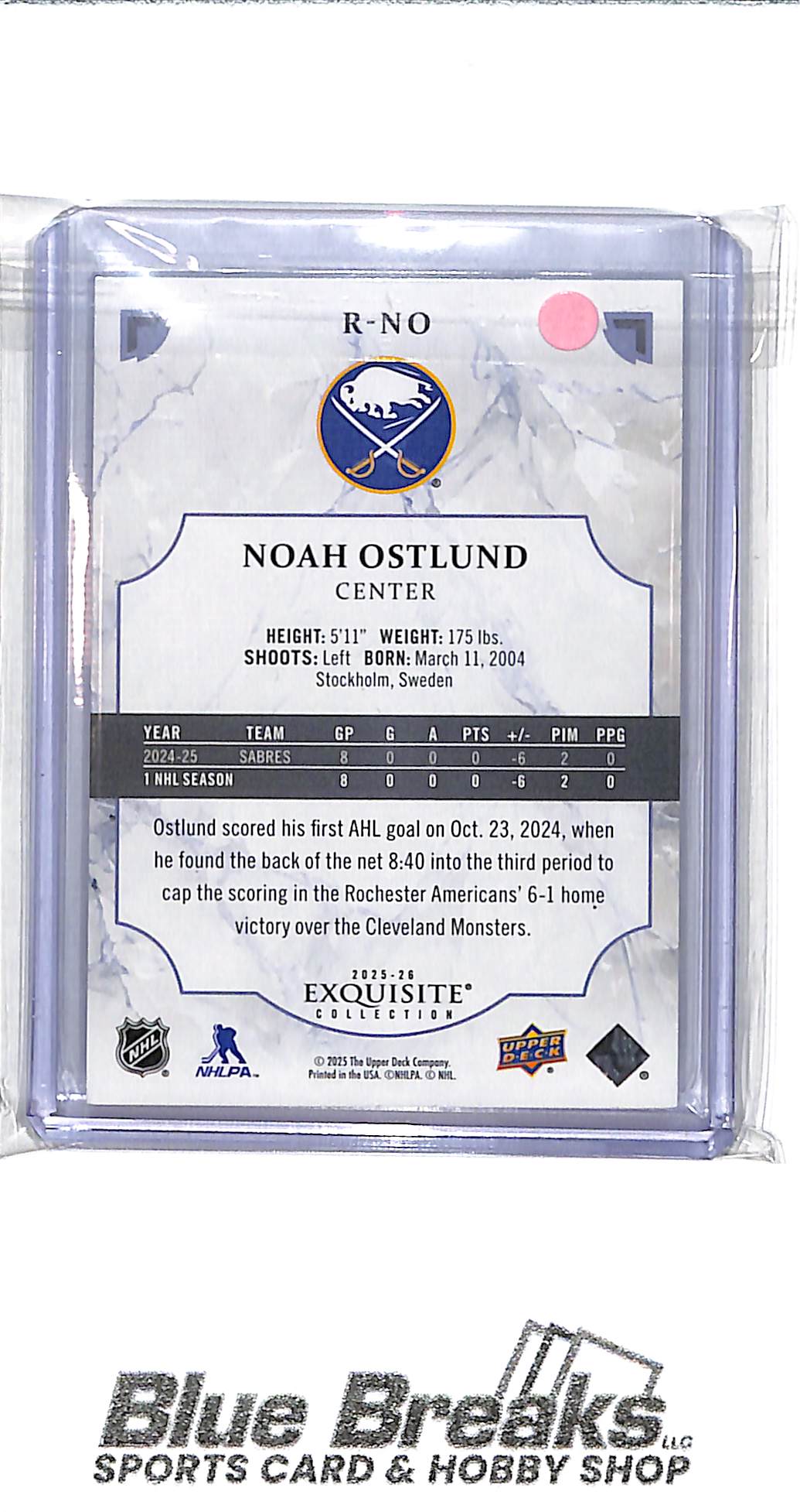 2025-26 Upper Deck - Exquisite Collection - Rookies - Noah Ostland - 272/399 - #R-NO - hockey - Sabres