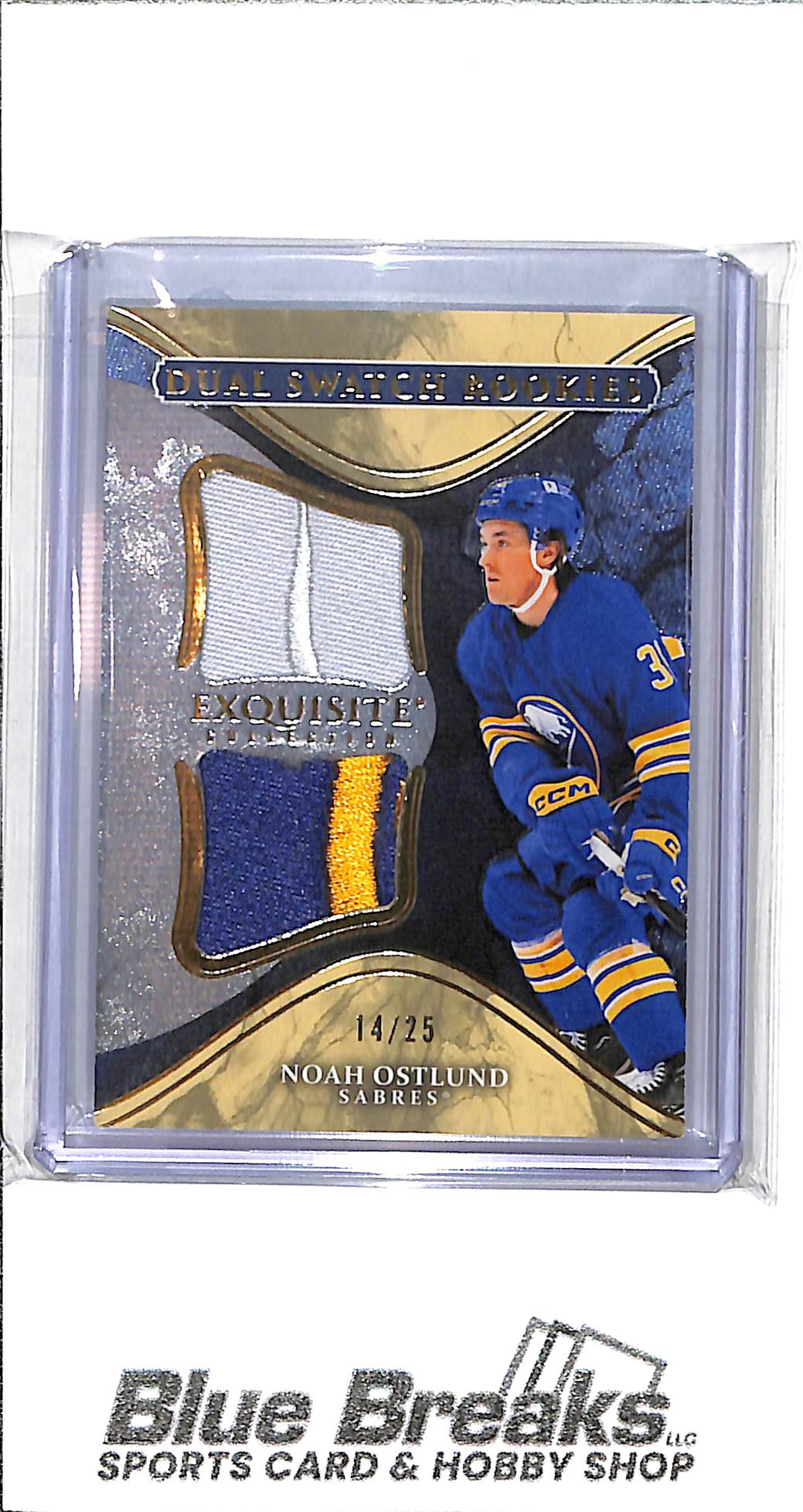 2025-26 Upper Deck - Exquisite Collection - Dual Swatch Rookies - Noah Ostlund - 14/25 - #EDS-NO - hockey - Sabres