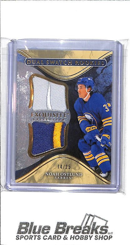 2025-26 Upper Deck - Exquisite Collection - Dual Swatch Rookies - Noah Ostlund - 14/25 - #EDS-NO - hockey - Sabres