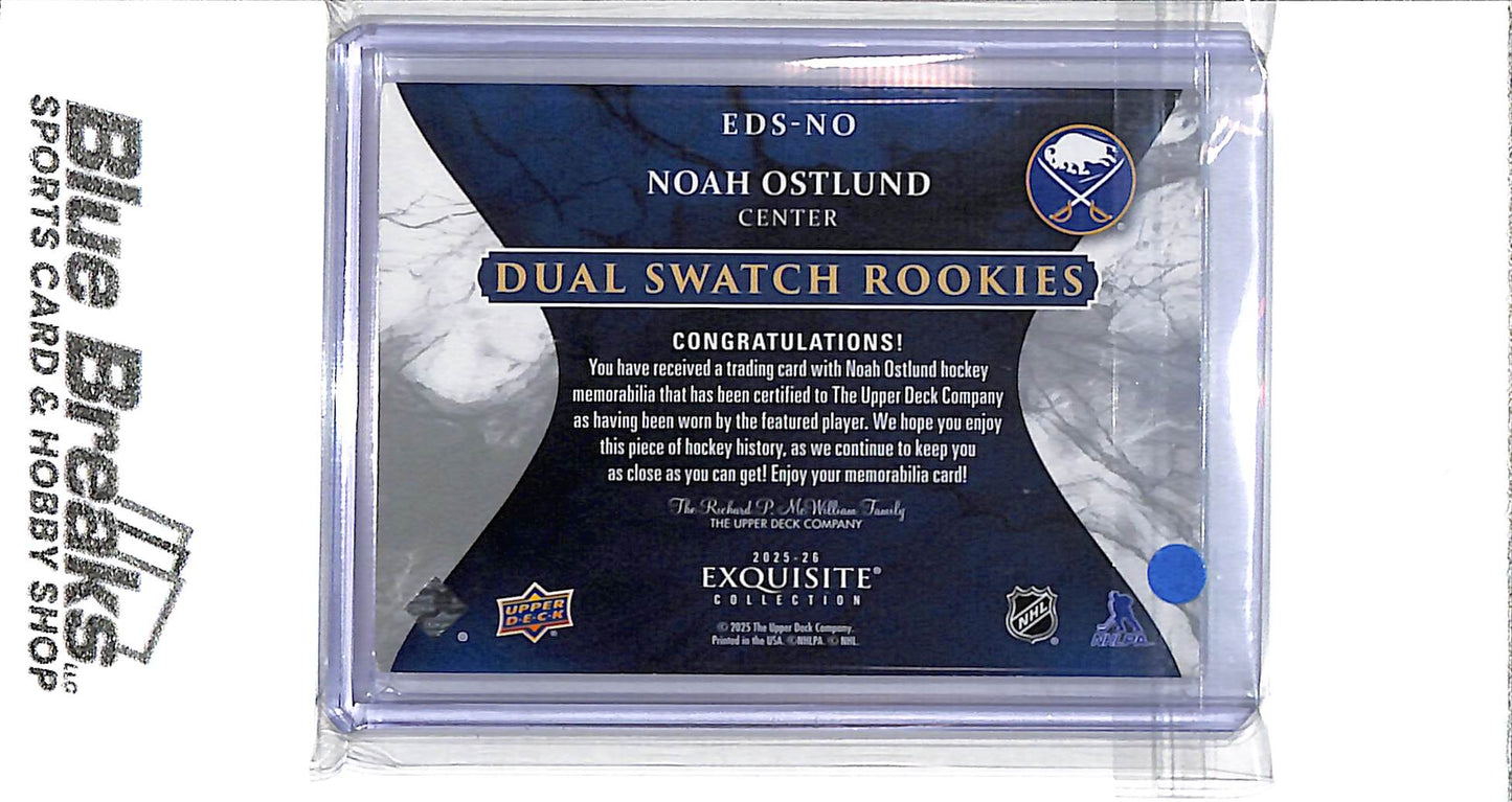 2025-26 Upper Deck - Exquisite Collection - Dual Swatch Rookies - Noah Ostlund - 14/25 - #EDS-NO - hockey - Sabres
