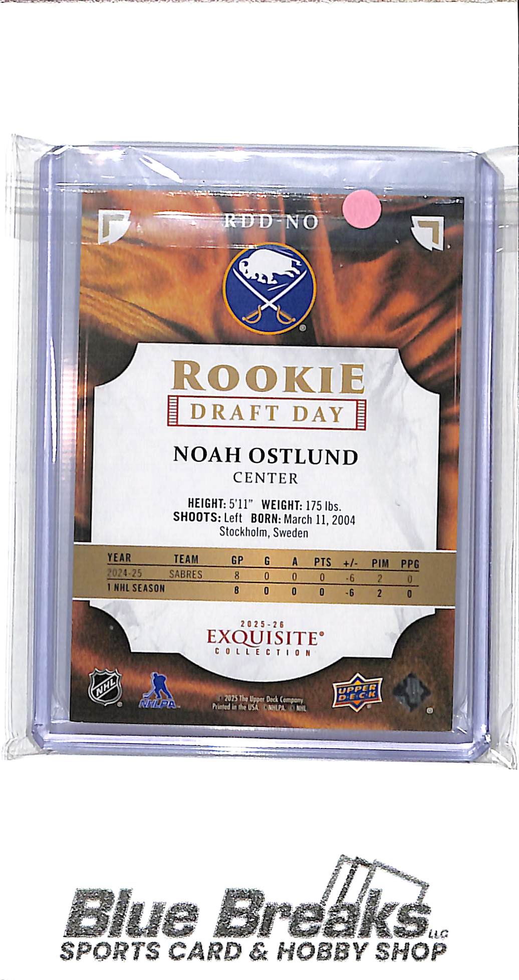 2025-26 Upper Deck - Exquisite Collection - Rookie Draft Day - Noah Ostlund - 107/349 - #RDD-NO - hockey - Sabres