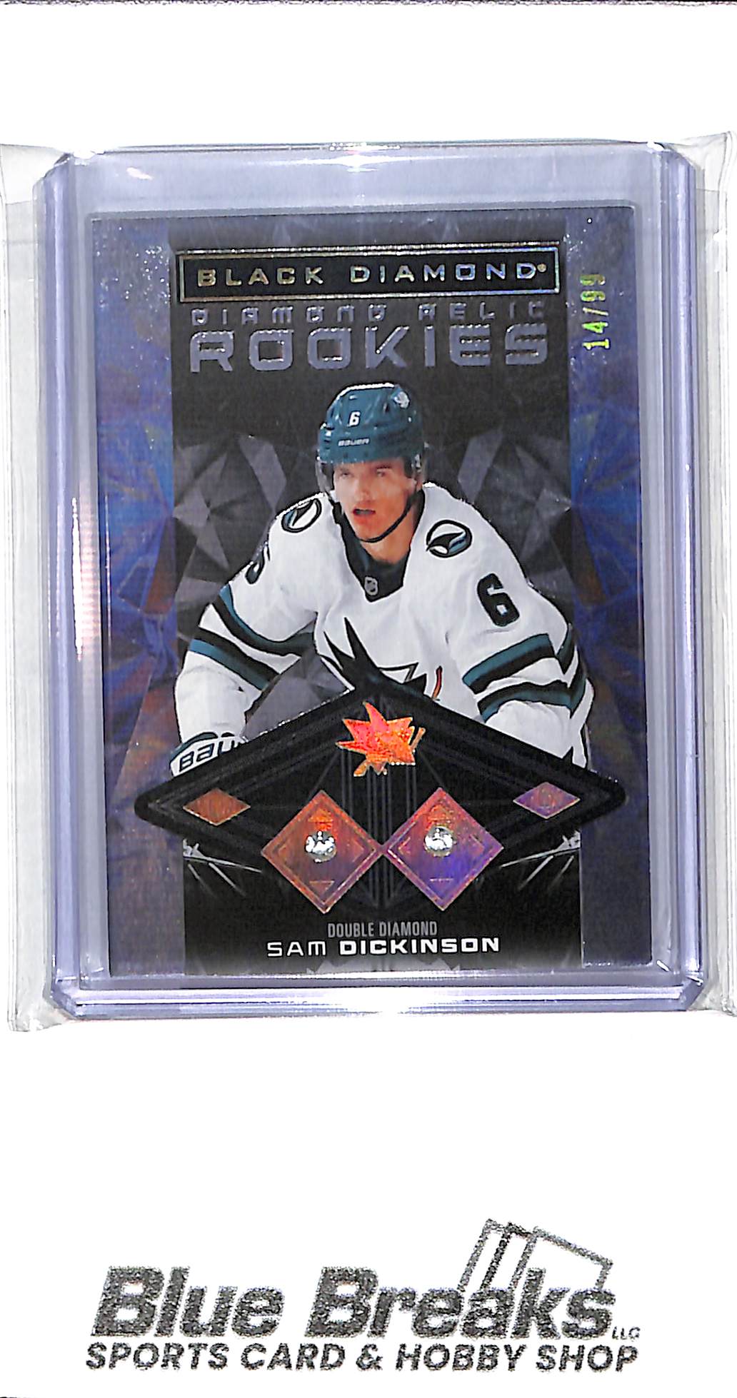 2025-26 Upper Deck - Black Diamond - Diamond Relic Rookies - Double Diamond - Sam Dickinson - 14/99 - #BDR-SD - hockey - Sharks