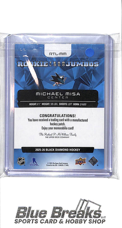2025-26 Upper Deck - Black Diamond - Team Logo Rookie Jumbos - Michael Misa - #RTL-MM - hockey - Sharks