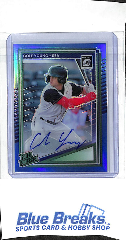 2025 Panini - Donruss - Optic - Rated Rookie - blue - Cole Young - auto - 27/35 - #152 - baseball - Mariner