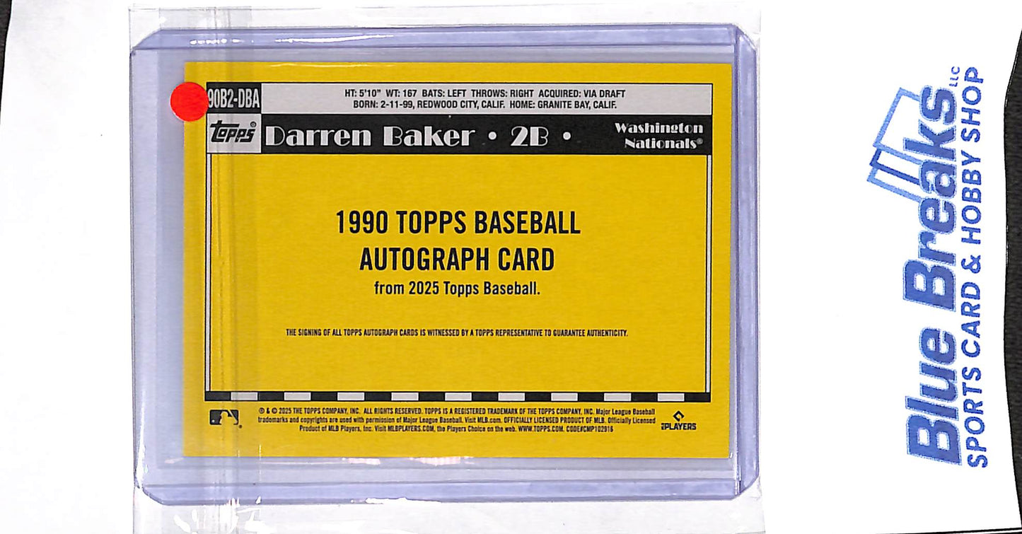 2025 Topps - 35th Anniversary - 1990 - Darren Baker - auto - RC - #90B2-DBA - baseball - Nationals