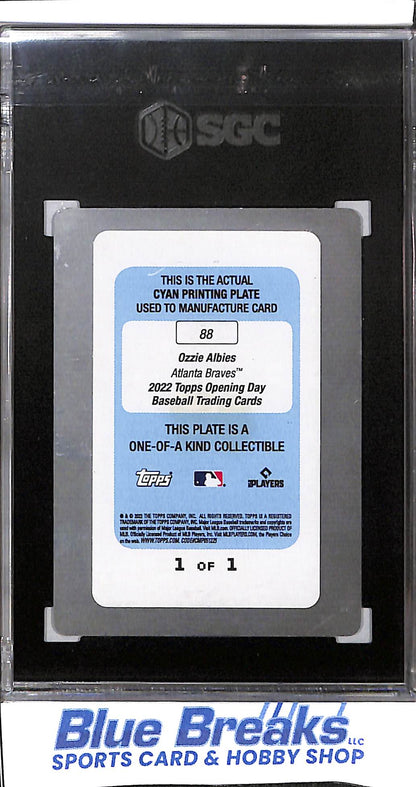 2022 Topps - Opening Day - Cyan Printing Plate - Ozzie Albies - 1/1 - #88 - SGC 9 - baseball - Braves