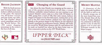1993 Upper Deck - The Collector's Choice - Changing of the Guard - Reggie Jackson - Mickey Mantle - #HOB2 - baseball - Athletics - Yankees