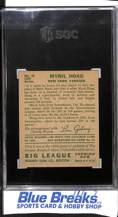 1934 Goudey - Myril Hoag - #95 - SGC 3.5 - baseball - Yankees